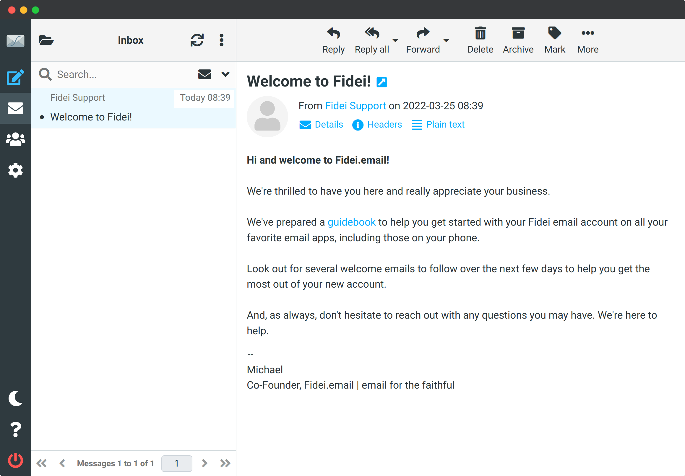 Fidei.email inbox screenshot